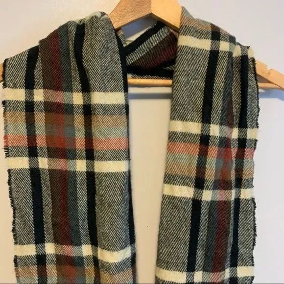 J crew tan red black plaid scarf for fall winter 100% acrylic one size long - Picture 3 of 6